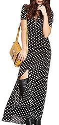 V-neck Fall Dots Print Short Sleeves Party Dress/Tunic/Maxi Dress 