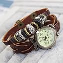 JOINNEW@ 2013 Luxury Fashion Vintage Retro Eleven Beads Leather Wrist Wrap Around Weave Quartz Watch Bracelet WristWatch Woman Wristband Gift Designer Brown