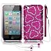 APPLE IPOD TOUCH 4TH GEN LOVE HEARTS DIAMANTE CASE / COVER / SHELL - WHITE/PINK, W/SCREEN PROTECTOR, STYLUS & HEADSET PART OF THE QUBITS ACCESSORIES RANGE