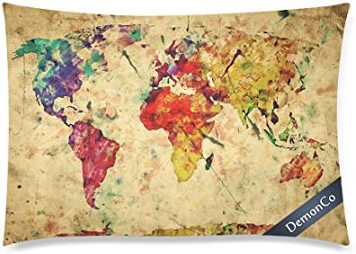 DemonCo(TM) Vintage Retro Ancient World Map Pillowcase Throw Pillow Case Cushion Cover Shams 20 x 30 Inches Two Sides, Colorful Map Of The World Decorative Bedroom Home Decor