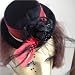 Moulin Rouge Style Mini Top Hat Fascinator, Red & Black with Black Tulle Veil