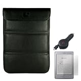 Smart Glove - Black Premium Durable Leather Cover Sleeve Carrying Case can easily be converted to a stand For Amazon Kindle ( Wi-Fi 6 E Ink Display ) + Retractable Car Charger