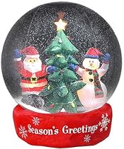 Gemmy 10749-71 Airblown Self-Inflating Decorative Christmas Yard Balloon - SnowGlobe - Santa, Snowman and Tree in Blue Background 6 Feet Tall