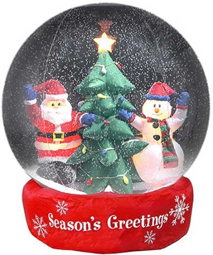 Gemmy 10749-71 Airblown Self-Inflating Decorative Christmas Yard Balloon - SnowGlobe - Santa, Snowman and Tree in Blue Background 6 Feet Tall
