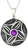 Sterling Silver Round-Shaped Celtic Amethyst Pendant with Silver Chain, 18.5"