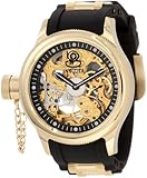 Invicta Men's 1844 Russian Diver Mechanical Gold Tone Skelton Dial Black Polyurethane Watch Invicta Men's 1844 Russian Diver Mechanical Gold Tone Skelton Dial Black Polyurethane Watch