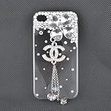 【iphone4s ケース  iphone4 ケース 兼用】　iphone4 ケース/カバー　スワロフスキー風　高級感溢れ！ シャネルマーク仕様　iphone デコケース　超人気の五つスタイルあり！アイフォン4s　ケース/カバー　タイプ3：シルバークローバー シャネル シルバー