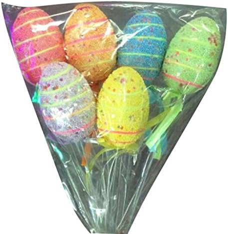Happy Spring Easter Egg Artware Iron Wire Inserted Egg with Whorl Decorative Pattern, 6 Big Eggs/Package