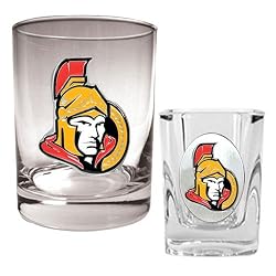 Ottawa Senators NHL Rocks Glass & Square Shot Glass Set - Primary Logo by Great American Products