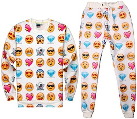 Womens Emoji Sweatshirt joggers 3D tracksuits Men Boy Sweatpant Trousers, M