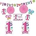 Flowers and Butterflies Girl's 1st Birthday Party Assorted Room Decorating Kit, 10-Piece, Assorted Sizes