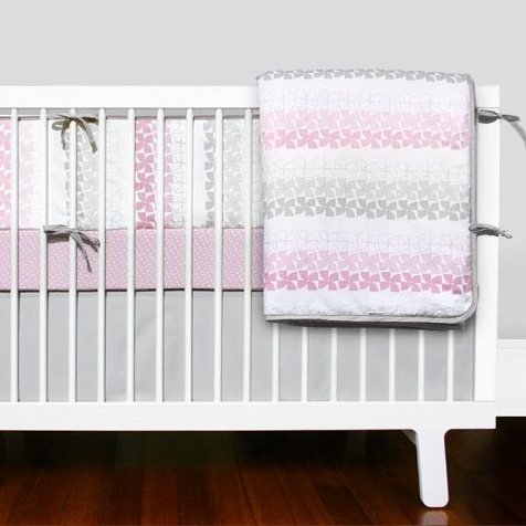 Olli & Lime logan 4 Piece Crib Bedding Set, Pink/White