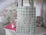 LAURA ASHLEY FABRIC TOTE BAG in GREEN GINGHAM Cath Kidston Heart