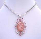 Cameo Lady Pendant Rose Pink Crystals Pendant Necklace Sparkling Crystals w/ Knitted Chain Necklace Gift Box Packing