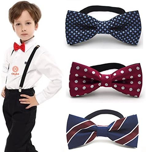 Otulet Stylish 6in1 Adjustable Boys Bow Tie Collection Plaid Styles Woven Microfiber Child Bow Tie (with Otulet FREE Gift)