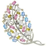 Sterling Silver Colored CZ Leaf Brooch