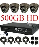 USA Security Store -- CCTV 4 Sharp CCD Indoor Dome Day/Night Vision Color Cameras with one H.264 4 Channels Video audio Security Surveillance DVR Digital Video Recorder System Built-in 500GB HDD, Included 4x65FT video cables and Power Supplies KIT. Supports Network Remote Viewing Over Internet, Windows IE, Windows Mobile, and Apple Mac FireFox.