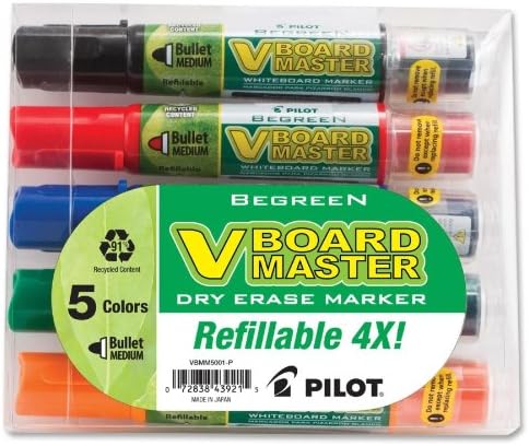 PILOTCorporation 43921 Whiteboard Marker, Refillable, Medium Bullet Pouch, Ast