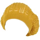 New Light Crochet knit Vented Beret tam slouch beanie hat cap, Light Gold
