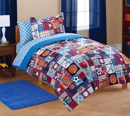 Sports All Star Baseball, Football, Basketball, Soccer Twin Bed In A Bag (5 Piece Bedding Set)