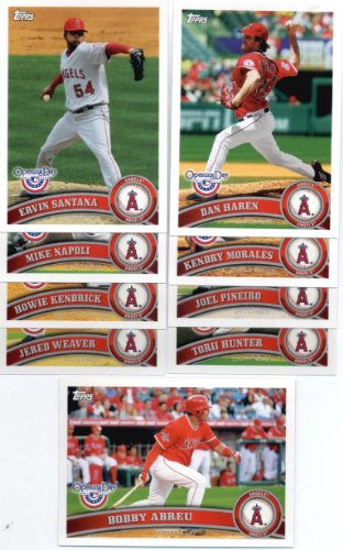2011 Topps Opening Day Los Angeles Angels Team Set - 9 Cards including Bobby Abreu, Kendrick, Tori Hunter,Ervin Santana & More - In A Protective Storage Case!