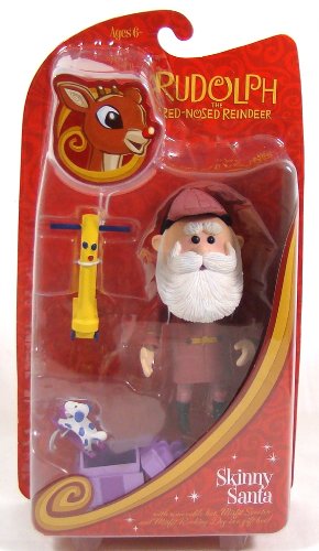 Rudolph the Red Nosed Reindeer Skinny Santa Action Figure with Misfit Scooter and Misfit Rocking Dog in Gift Box