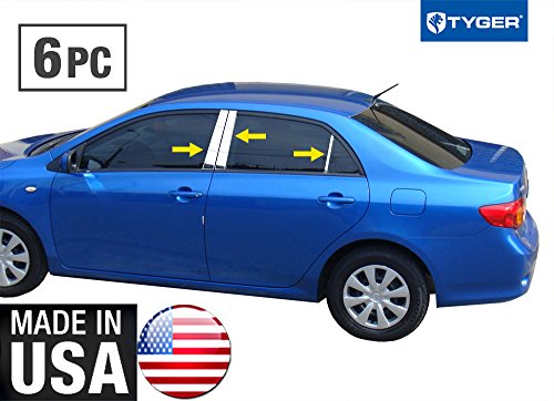 Made in USA! Fit 2009-2013 Toyota Corolla Stainless Steel Door Pillar Posts Chrome Cover Window Trim-6pc