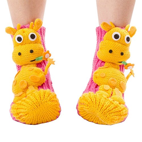 Coxeer Women's 3d Thick Knit Slipper Socks with Non-skid Soles Sizes 5-9