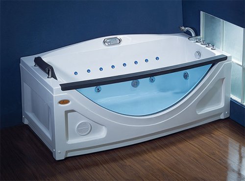 Massage Bathtub with Hydrotherapy Massage Jets, Headrest, Light, Hand Rail, Chrome Fixtures, Hand-held Shower, Tap, Shampoo Rack, New #1809