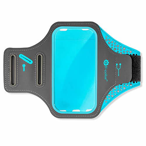 iPhone 6 Plus Armband, F-color Sports Armband Case for iPhone 6S Plus 6 Plus (Not for iPhone 7 7 Plus),Phones from 4.7 inch to 5.5 Inch, Running Band with Earbuds Slot Key and Card Holder, Grey + Blue