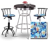 Chrome Bar Table & 2 Black Adjustable 24"-29" Elvis Presley Blue Hawaii Fab ....