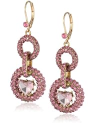 Betsey Johnson "Iconic Pinkalicious" Crystal Heart Link Drop Earrings