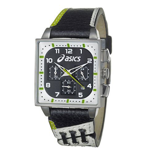 Asics Men’s Square Chrono Stainless Steel Case, Leather Strap Chronograph Quartz Watch QA4123101