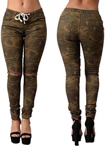 Janestore Fashion Slit Camouflage Army CARGO Knee Die Cut Drawstring Skinny Jogger Jean Pants S~L