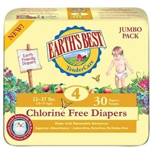 Earth's Best TenderCare Chlorine Free Diapers, Size 4, (22-37 Pounds), 120 Count