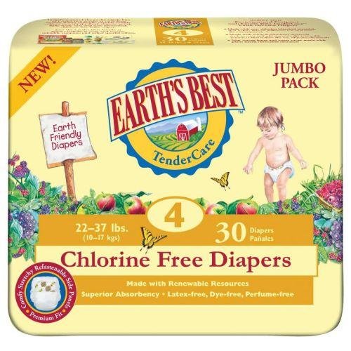Earth's Best TenderCare Chlorine Free Diapers, Size 4, 33-37 Pounds, (Case of 120)