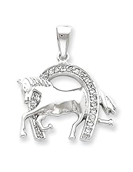 Sterling Silver Horse & Horseshoe Cz Pendant