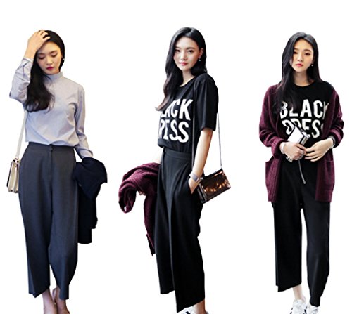 【 UN ANANAS 】 サイド プリーツ ワイド クロップド パンツ レディース S M 韓国 スタイル ブラック 黒 ネイビー グレー 全3色