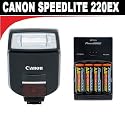 Canon Speedlite 220EX for Canon PowerShot S5 IS G7 G9 Digital Rebel XT XTi XSi EOS 40D Pro1 Pro 90 G Series and all EOS SLR Cameras + (4) 2700mAh AA NiMH Batteries & 110/220V Overnight Charger