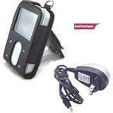 Black Leather Case for Creative Zen Vision M + Travel Charger for Creative Zen Vision M