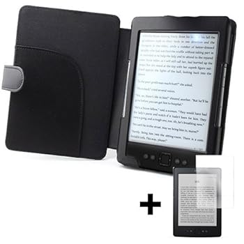 ForeFront Cases® Housse Étui en cuir synthétique, Noir - pour Amazon Kindle (4) Wi-Fi, 6