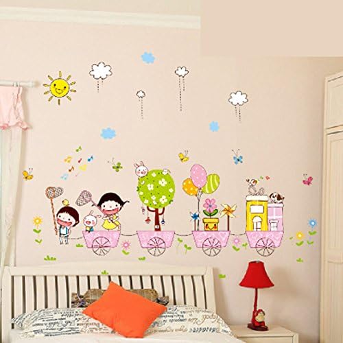 Happy Children Height Measure Monkey Elephone Pig Rabbit Animal And Plant Room Wall Sticker
