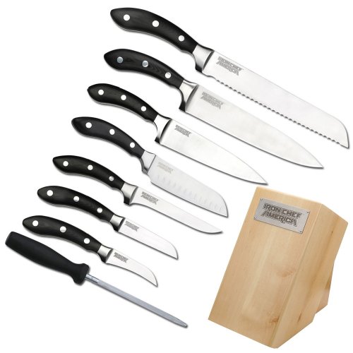 Iron Chef America 9-Piece Cutlery Set including Stainless Steel and Wood Block with Built-tine Timer