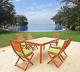 LuuNguyen - Alice Outdoor Hardwood 7-Piece Dining Set with Cushions (Natural Wood Finish) - Garden Green