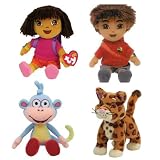 Ty Beanie Babies - Set of 4 Beanies (Dora, Diego, Boots and Baby Jaguar) ~ Ty