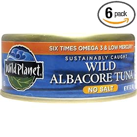 Wild Planet Sustainably Caught Wild Albacore Tuna No Salt, 5 Ounce Cans (Pack of 6)