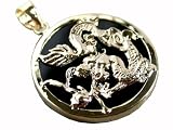 Onyx Dragon's Fury Pendant with Solid Bezel, 14k Gold