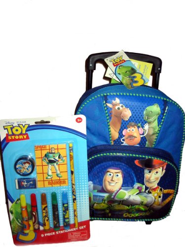 Apparel: 10 pieces Toy Story 3 Buzz Woody Kids Rolling Backpack Luggage Tote & Stationary Set