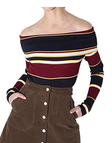 ナナコレクション Nana_Collection 秋 春 ニット セーター ボーダー リブ オフショルダー 長袖 レディース 肩出し カジュアル