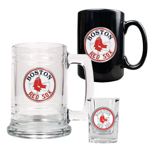Boston Red Sox MLB 15oz Tankard, 15oz Ceramic Mug & 2oz Shot Glass Set - Primary Logo